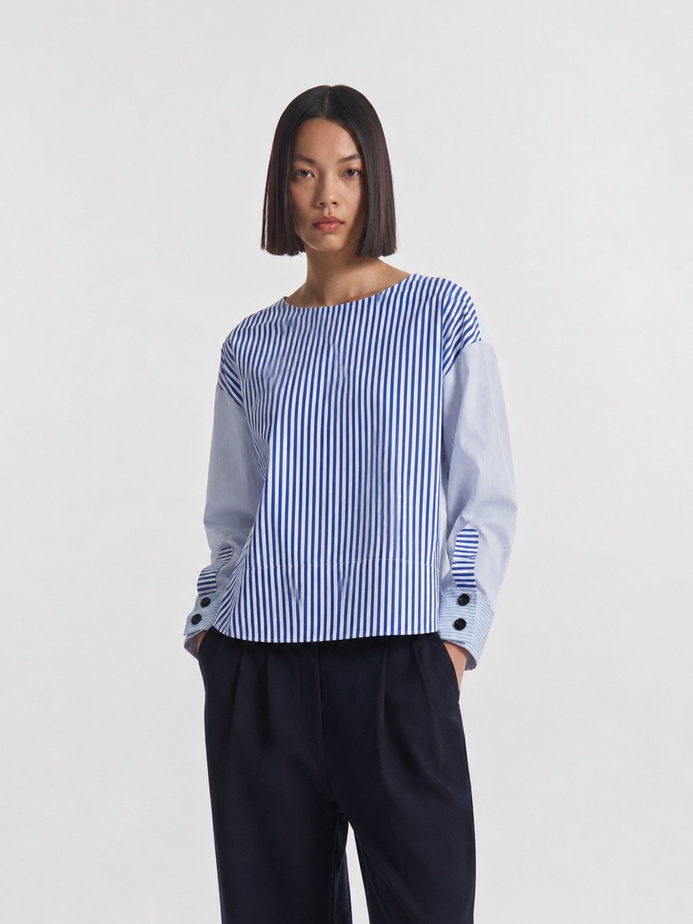 CO $625 Organic Cotton Poplin Button Back Striped Shirt Blue Size Medium 1030